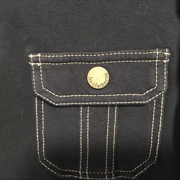 Hoodie Liz Claiborne Full 2 Way Zip Black Topstitched Patch pockets EUC LG - Picture 6 of 12